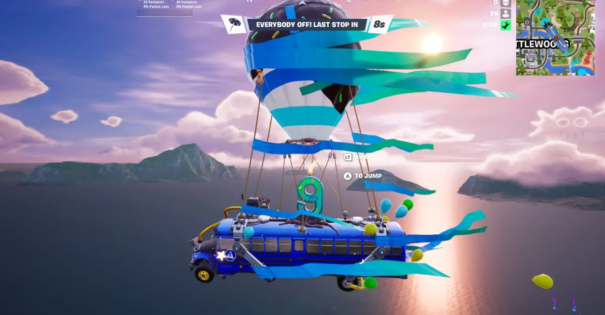 Narozeninový autobus ve Fortnite