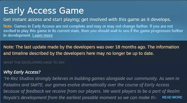 Steam varuje hráče o možném ukončení vývoje Early Access hry