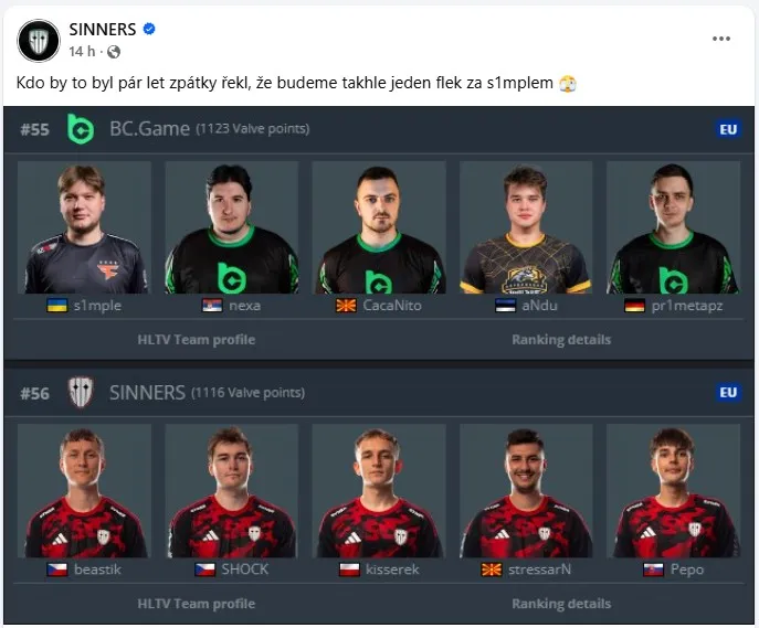 SINNERS ve VRS žebříčku